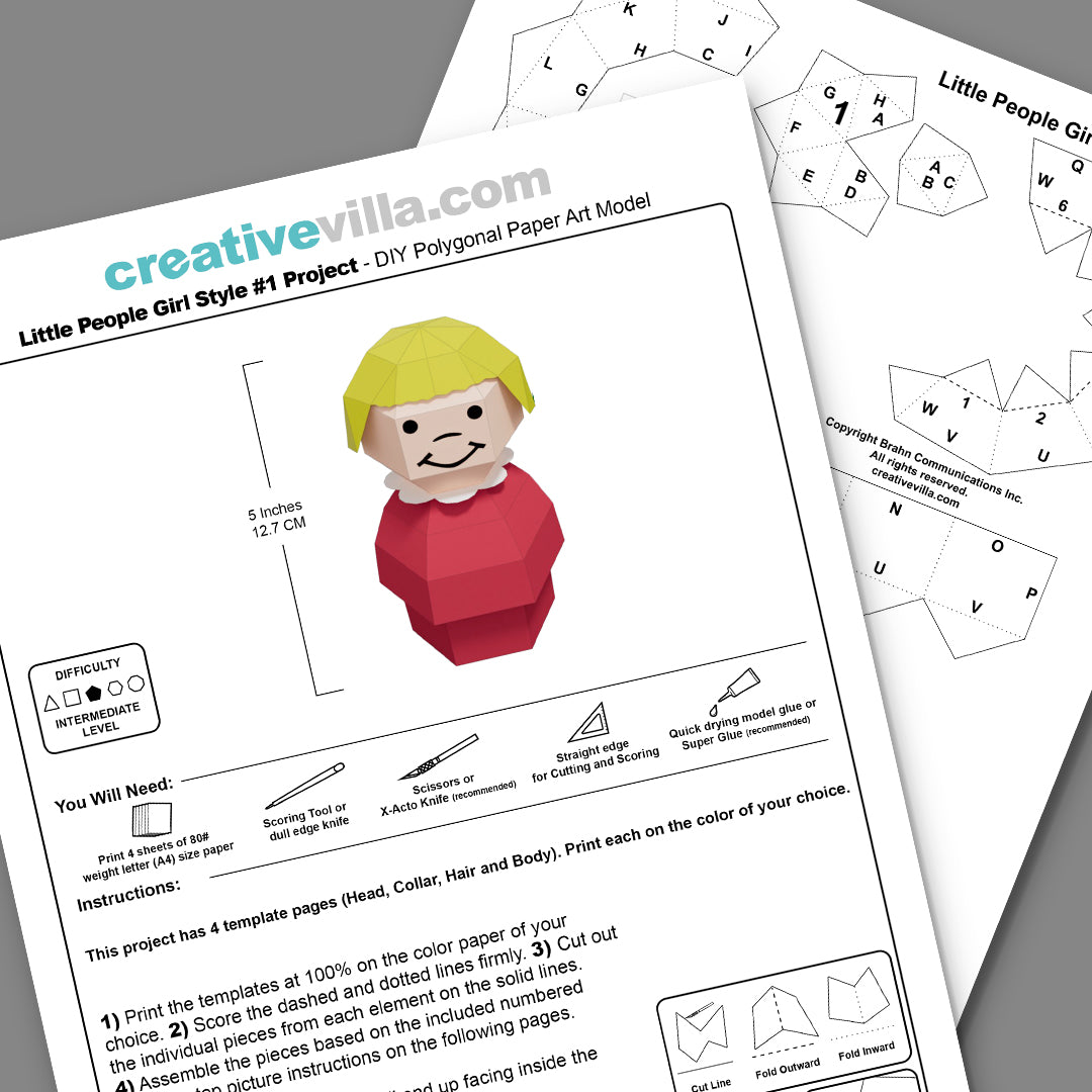 Little People Girl Style #1- DIY Low Poly Paper Model Template, Paper Craft