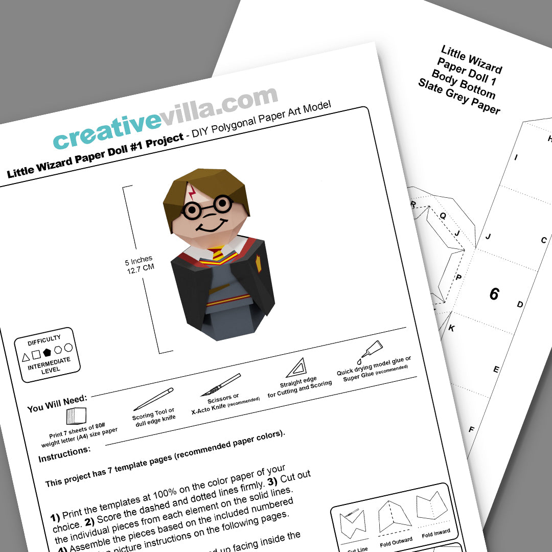 Little Wizard Paper Doll #1- DIY Low Poly Paper Model Template, Paper Craft