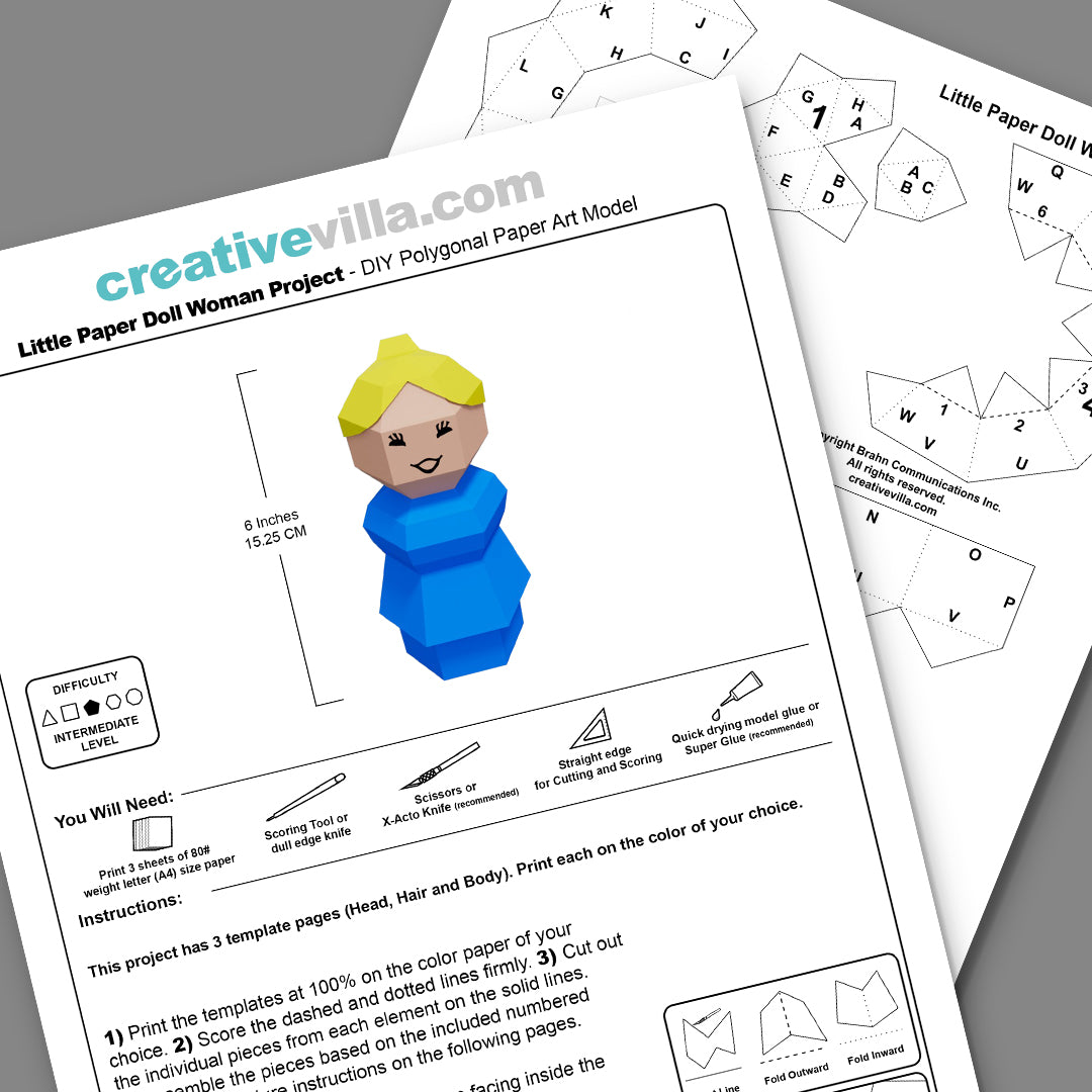Little Paper Doll Woman - DIY Low Poly Paper Model Template, Paper Craft