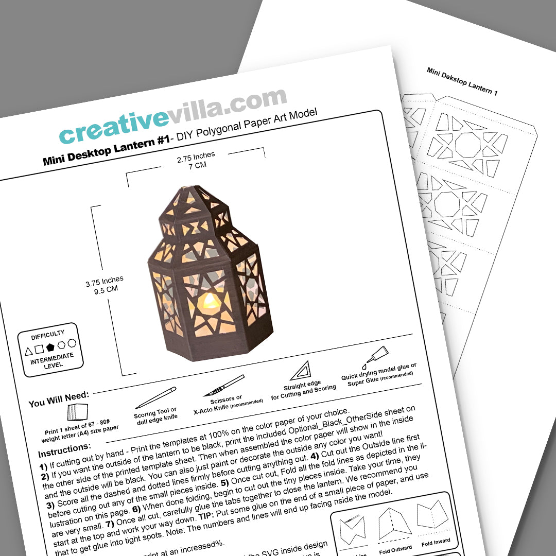 Mini Desktop Lantern #1 DIY Low Poly Paper Model Template, Paper Craft