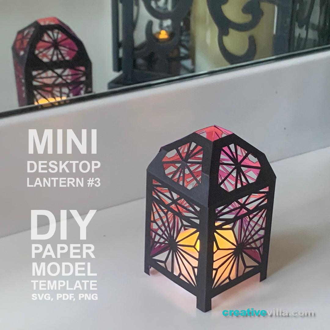 Mini Desktop Lantern #3 DIY Low Poly Paper Model Template, Paper Craft