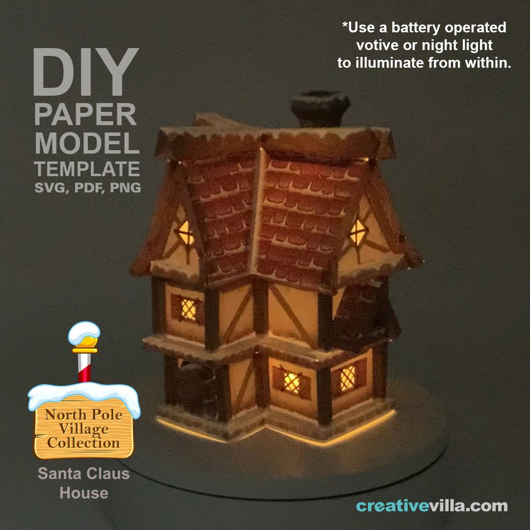 North Pole Village - Santa Claus House - DIY Polygonal Paper Art Model Template, Paper Craft