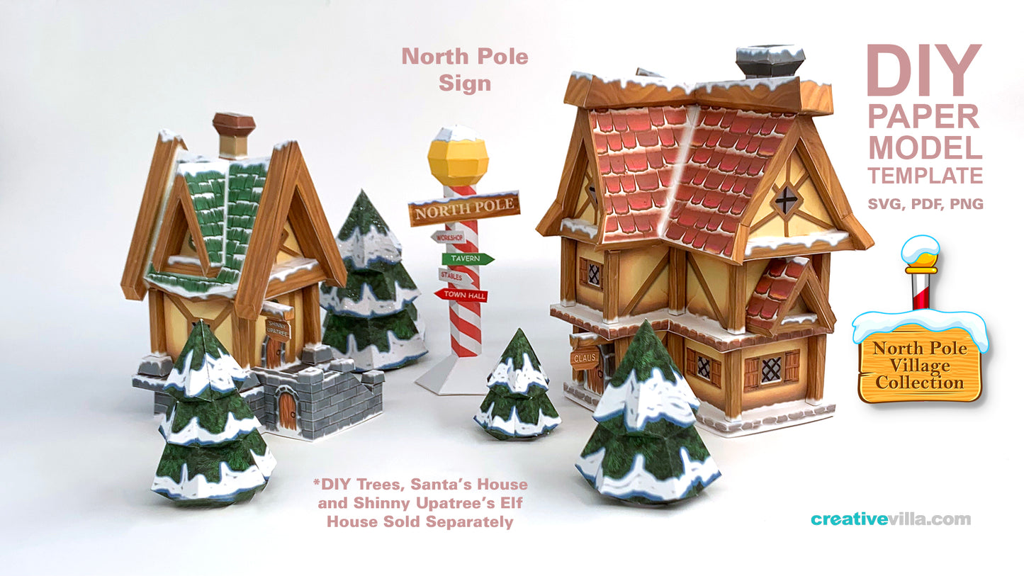 North Pole Village - North Pole Sign - DIY Polygonal Paper Art Model Template, Paper Craft