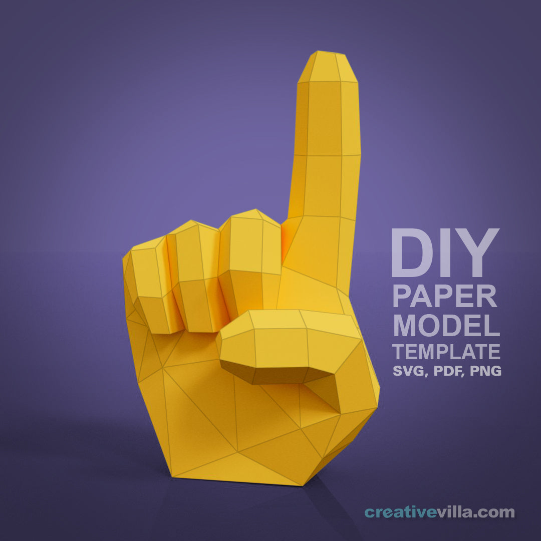 Emoji inspired Hand - Number One! - DIY Low Poly Paper Model Template, Paper Craft