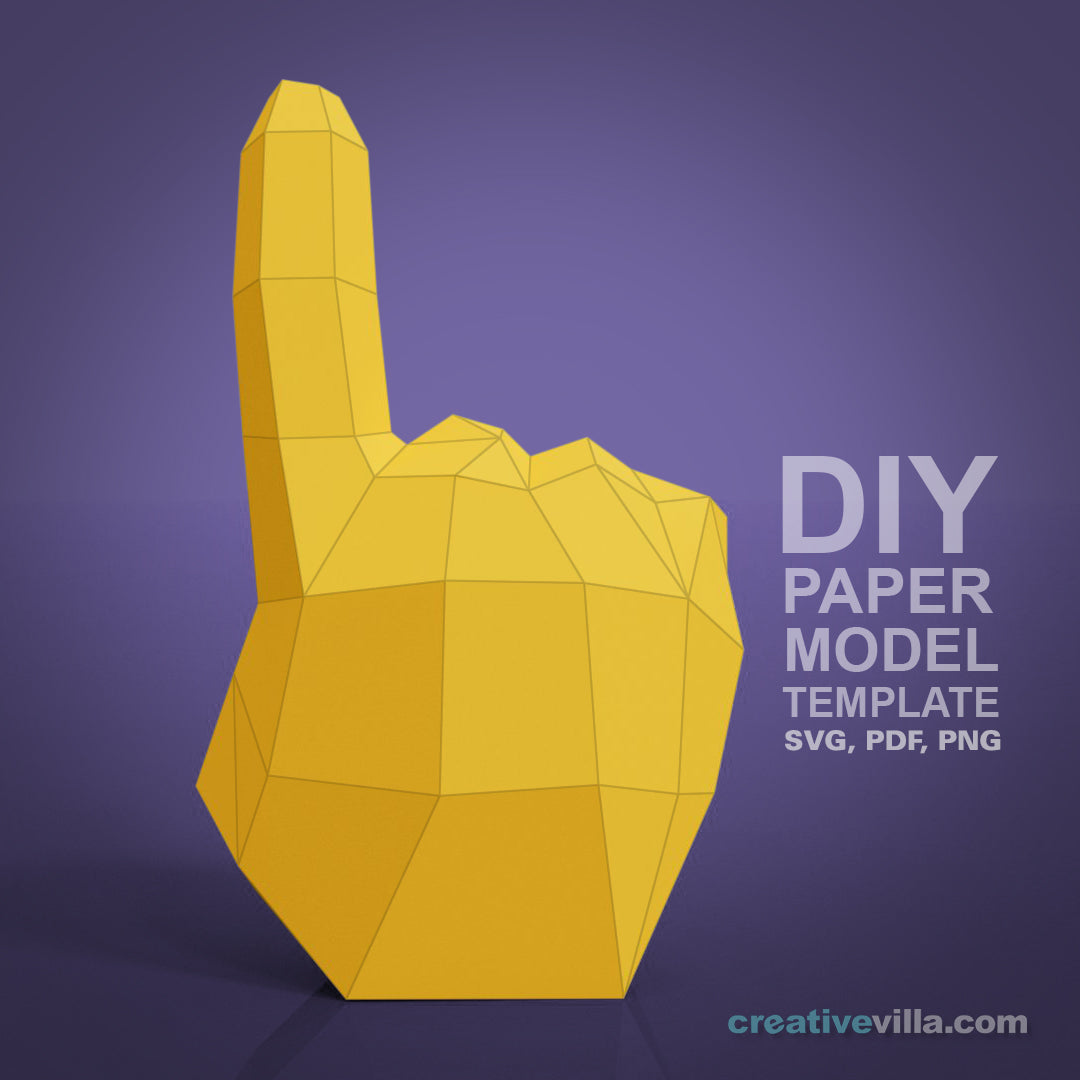 Emoji inspired Hand - Number One! - DIY Low Poly Paper Model Template, Paper Craft