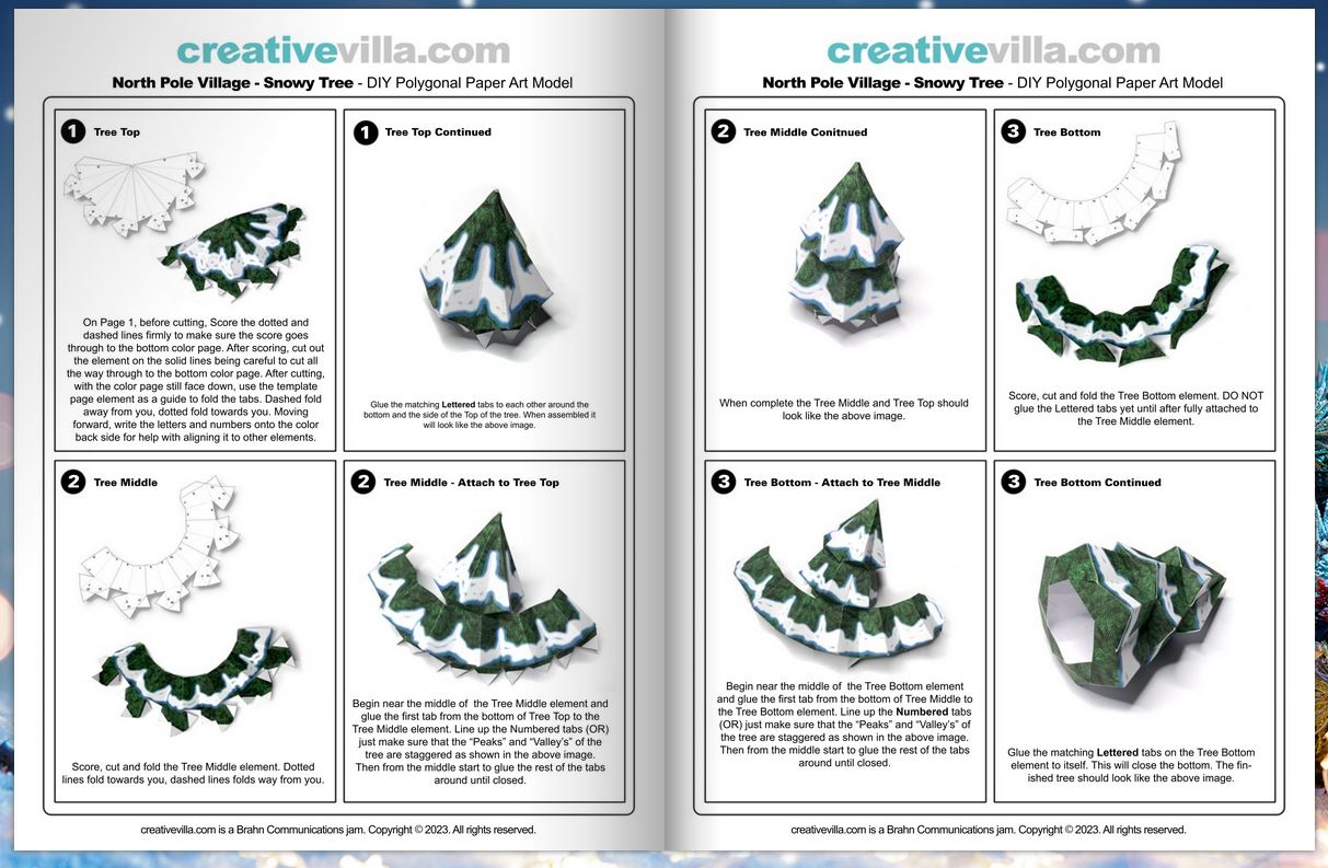 North Pole Village - Snowy Tree - DIY Polygonal Paper Art Model Template, Paper Craft