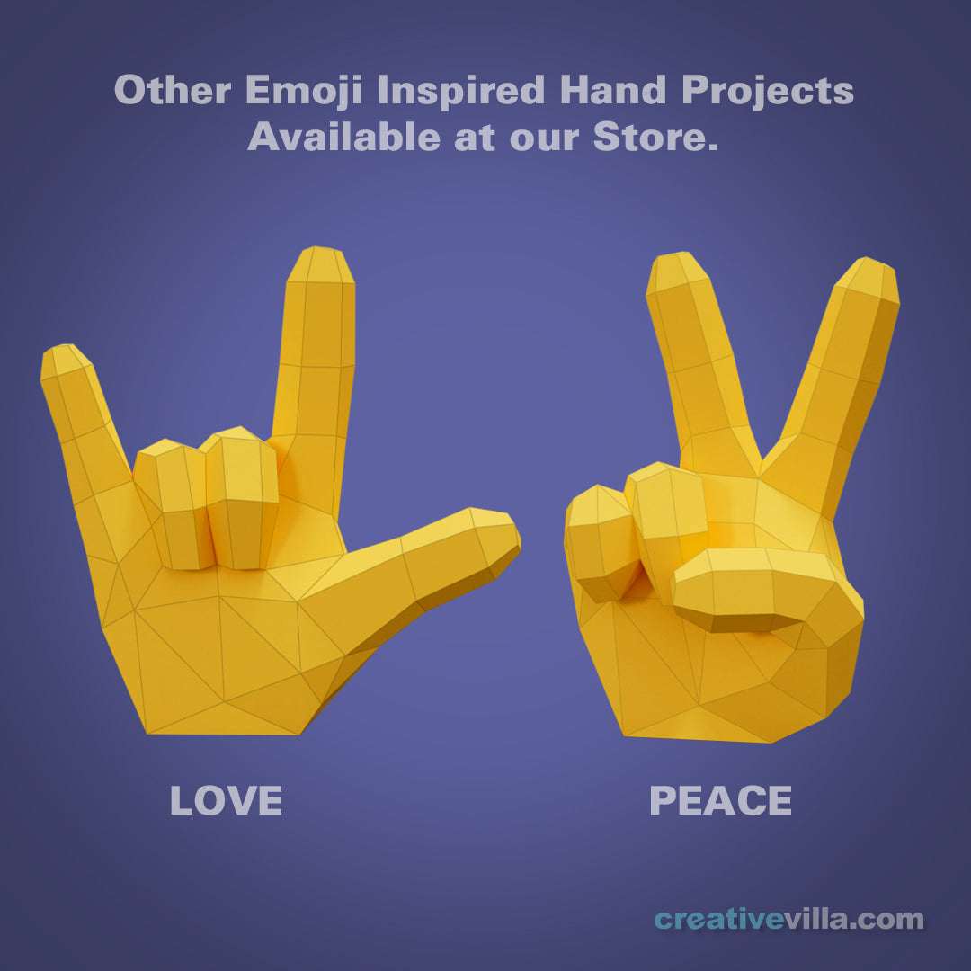 Emoji inspired Hand - Rock On! - DIY Low Poly Paper Model Template, Paper Craft