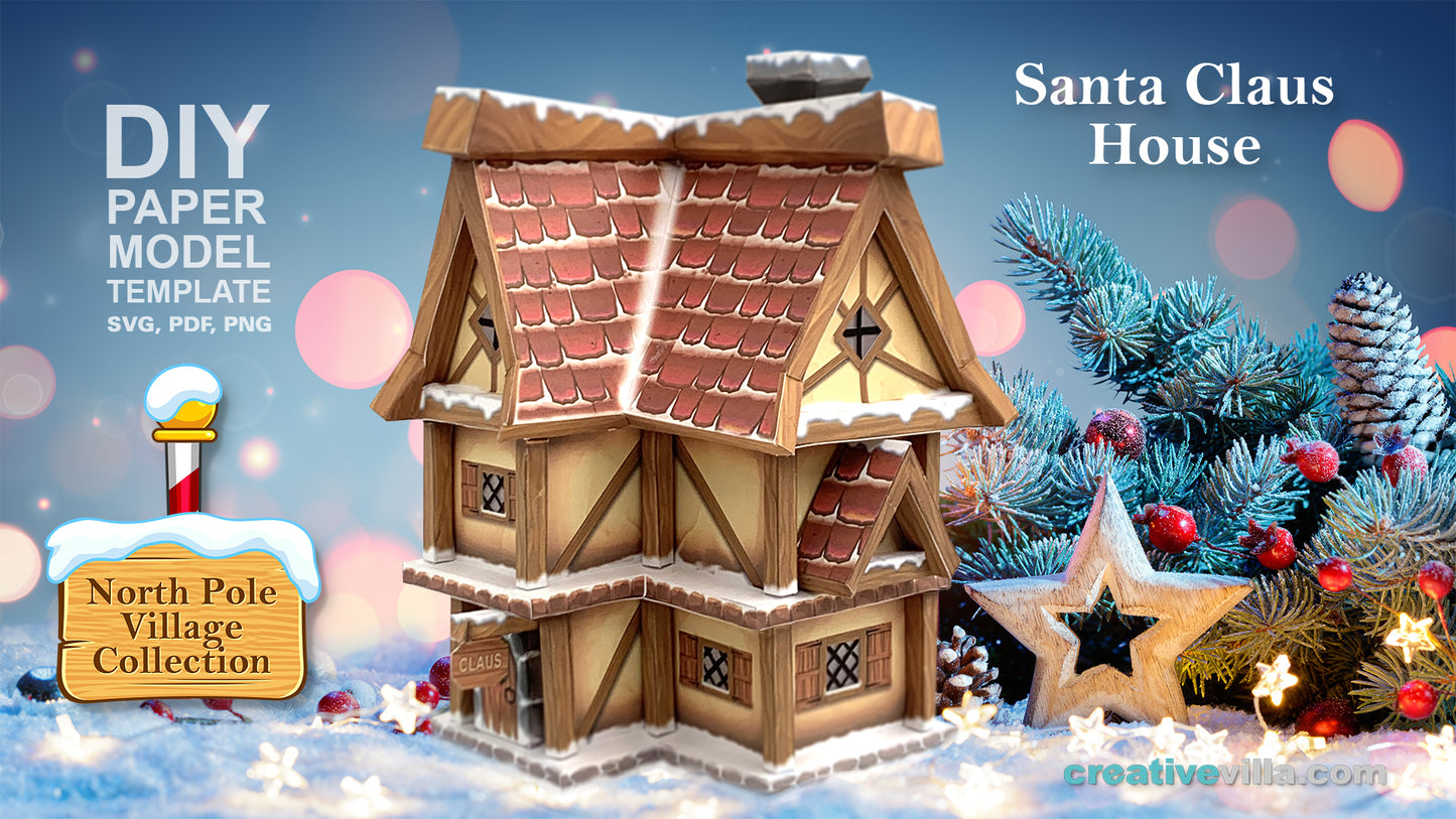 North Pole Village - Santa Claus House - DIY Polygonal Paper Art Model Template, Paper Craft