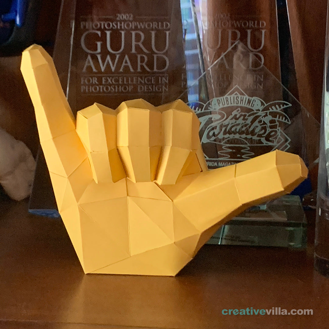 Emoji inspired Hand - Shaka / Hang Loose - DIY Low Poly Paper Model Template, Paper Craft