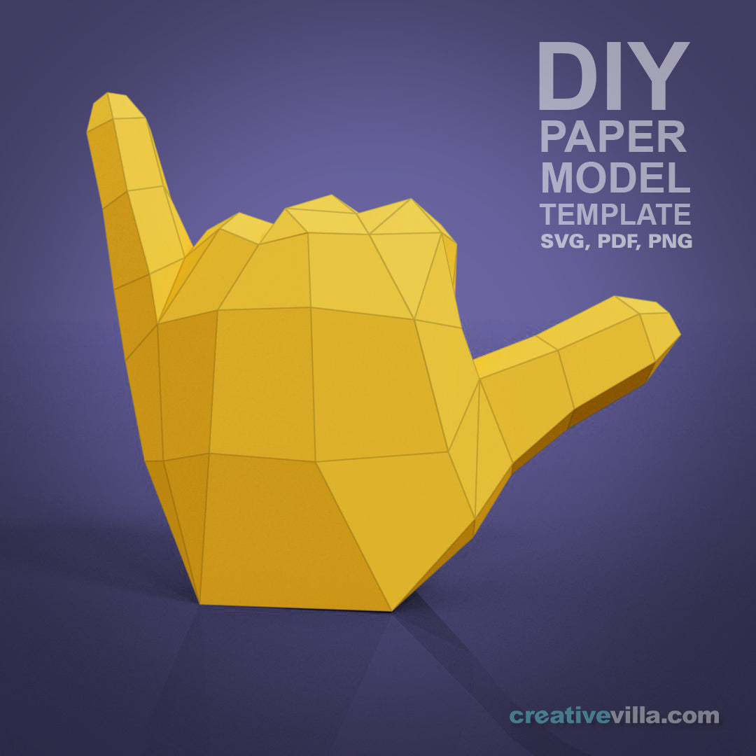 Emoji inspired Hand - Shaka / Hang Loose - DIY Low Poly Paper Model Template, Paper Craft