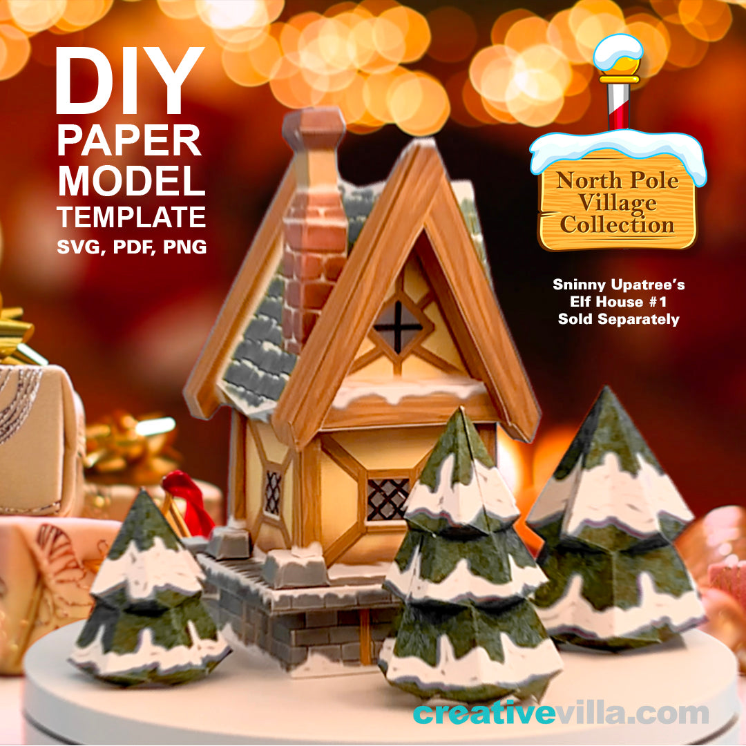 North Pole Village - Snowy Tree - DIY Polygonal Paper Art Model Template, Paper Craft
