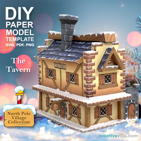 North Pole Village - The Tavern - DIY Polygonal Paper Art Model Template, Paper Craft