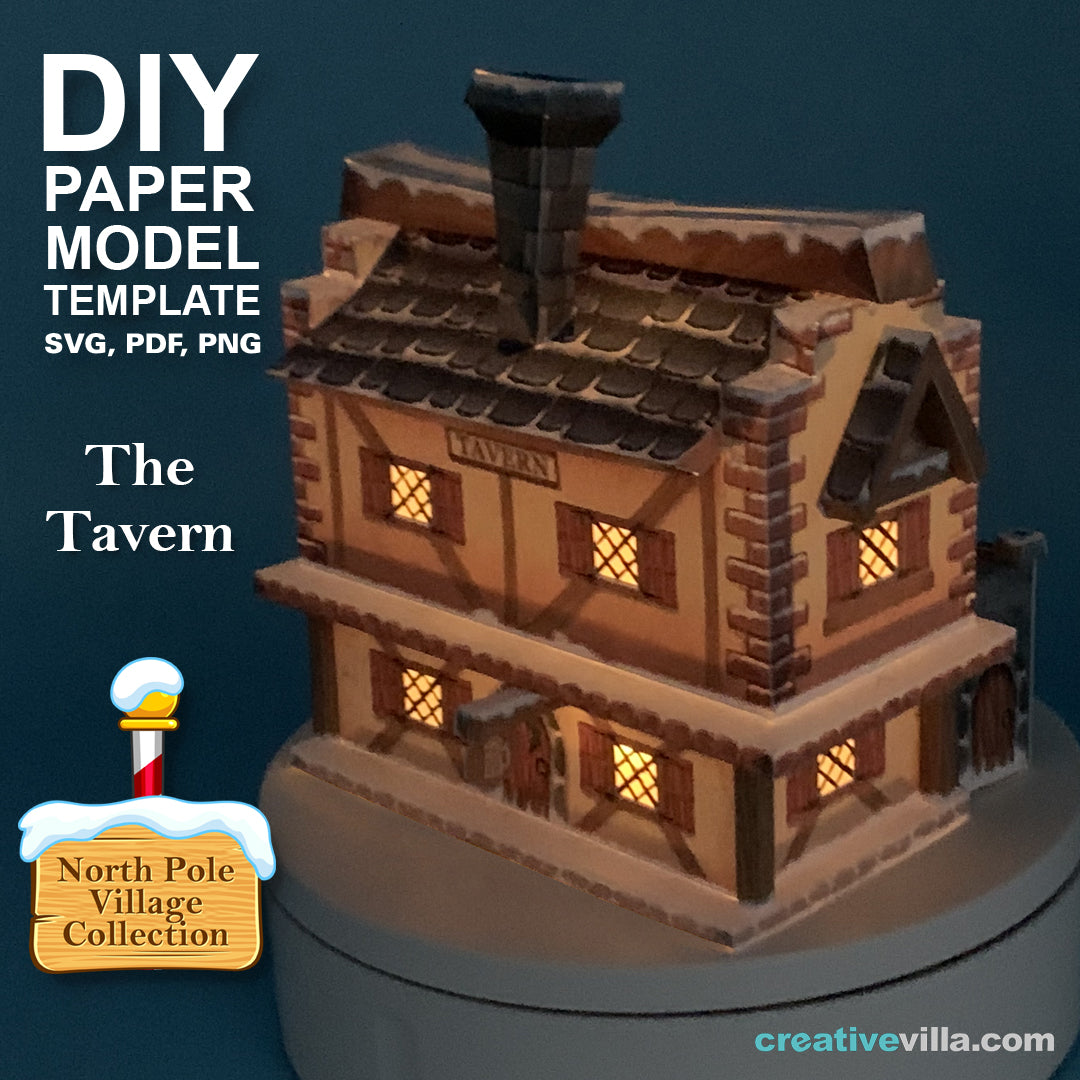 North Pole Village - The Tavern - DIY Polygonal Paper Art Model Template, Paper Craft