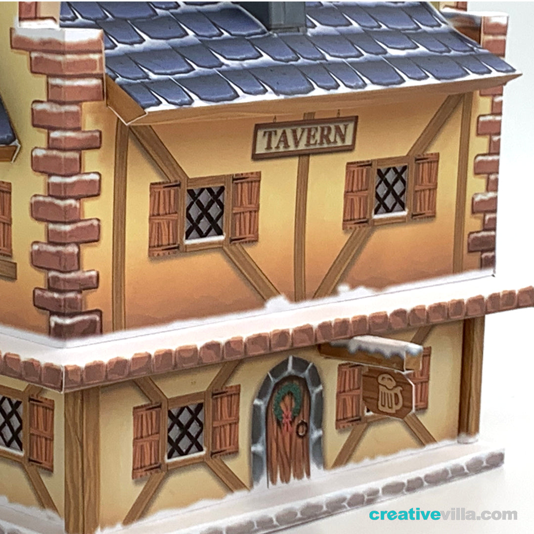 North Pole Village - The Tavern - DIY Polygonal Paper Art Model Template, Paper Craft