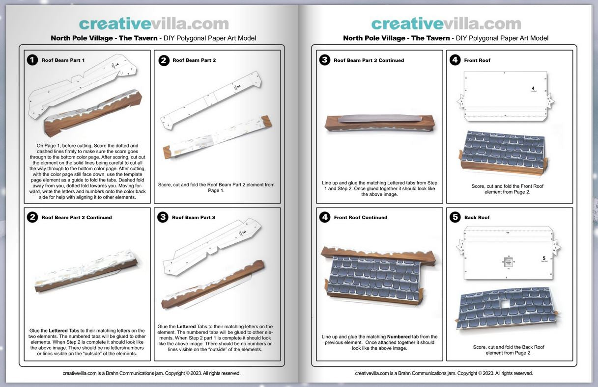 North Pole Village - The Tavern - DIY Polygonal Paper Art Model Template, Paper Craft