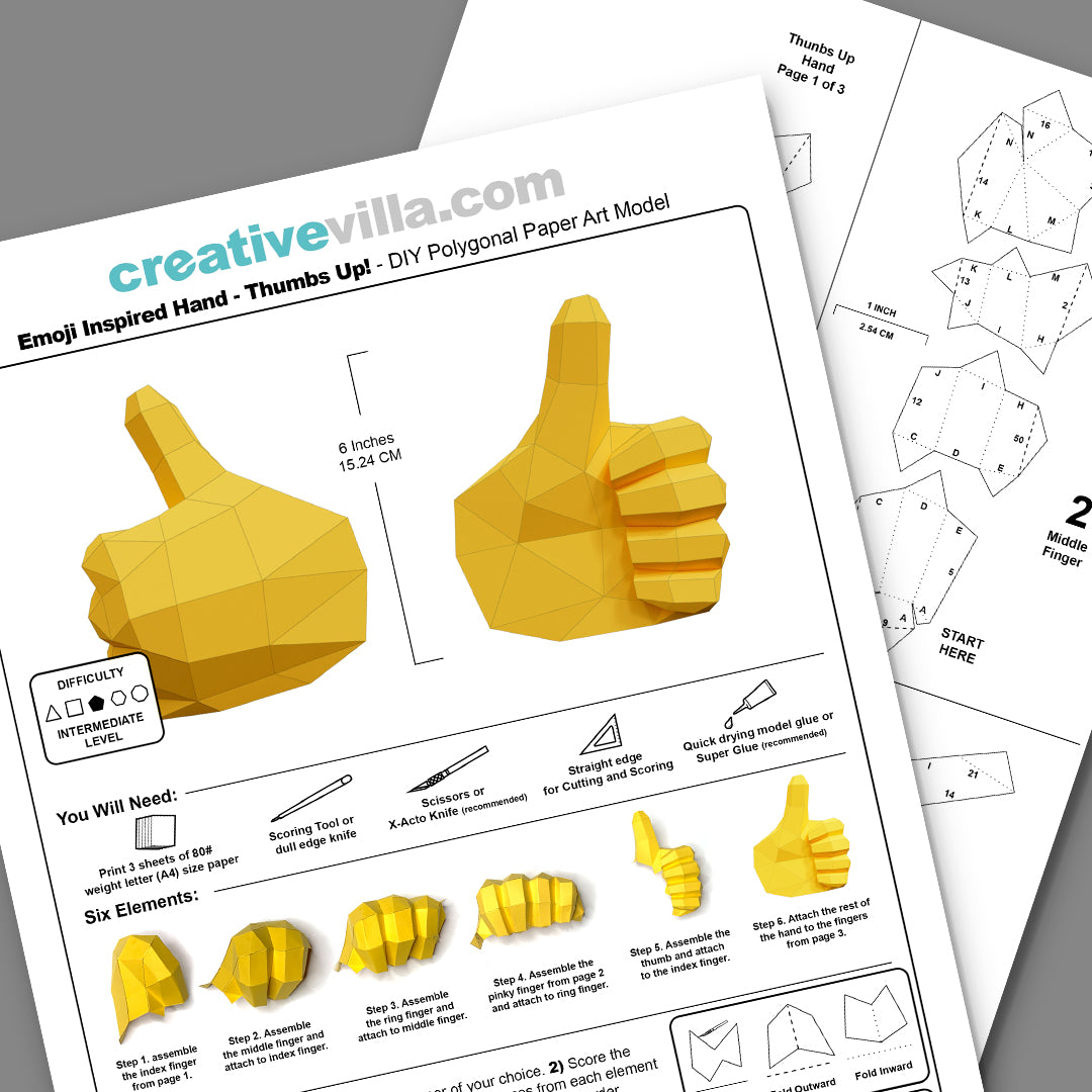 Emoji inspired Hand - Thumbs Up! - DIY Low Poly Paper Model Template, Paper Craft