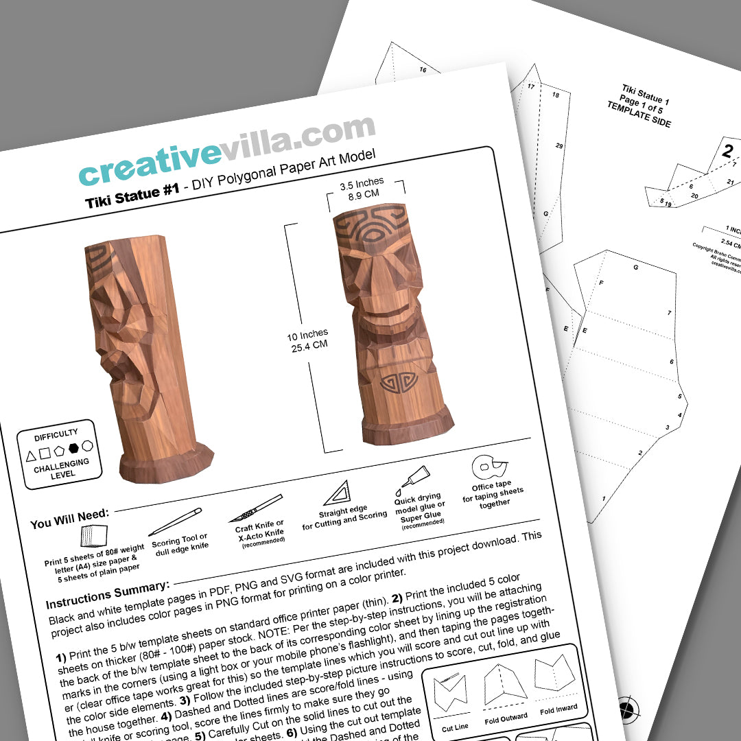 Tiki Statue #1 - DIY Polygonal Paper Art Model Template, Paper Craft