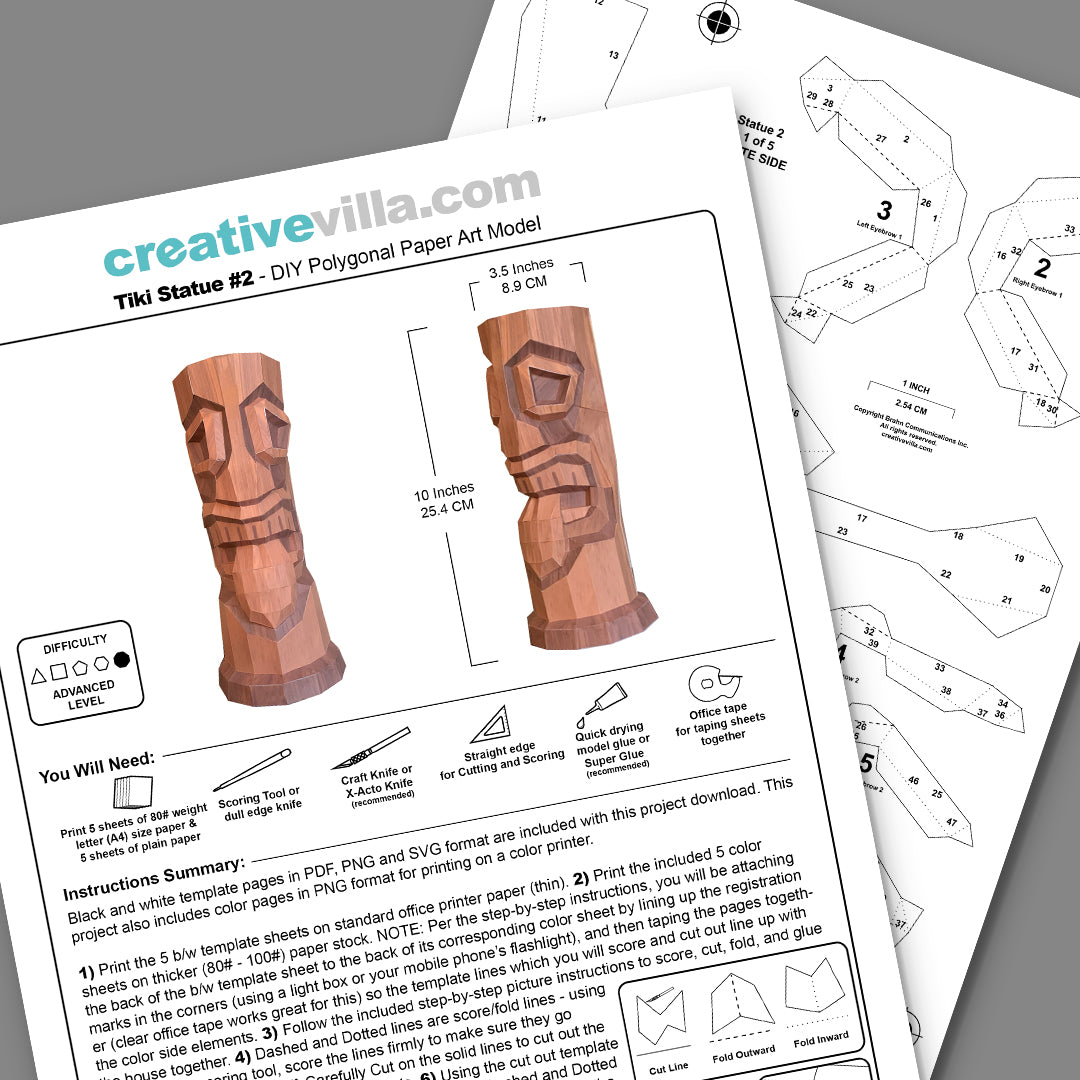 Tiki Statue #2 - DIY Polygonal Paper Art Model Template, Paper Craft