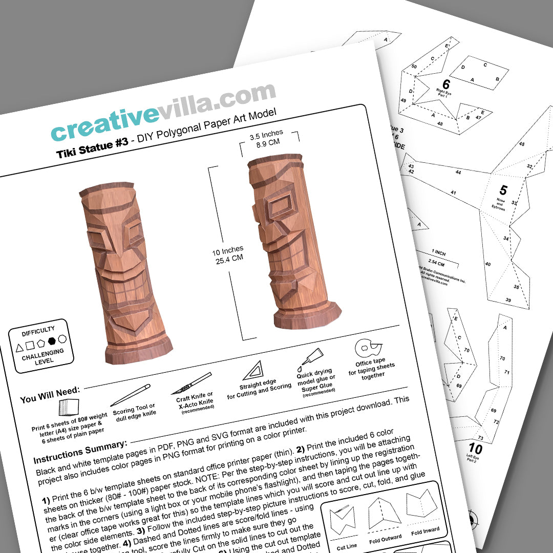 Tiki Statue #3 - DIY Polygonal Paper Art Model Template, Paper Craft