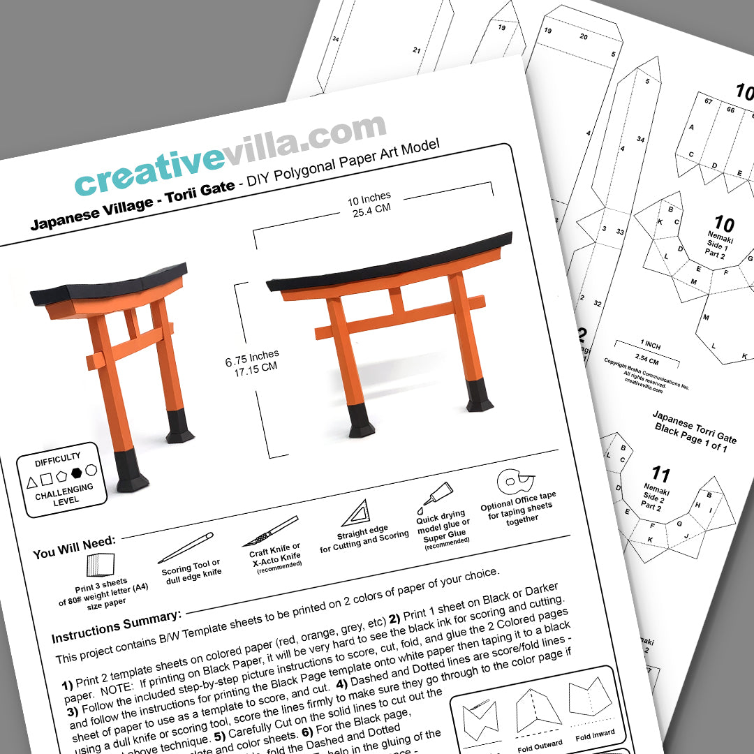 Japanese Village - Torii Gate - DIY Polygonal Paper Art Model Template, Paper Craft