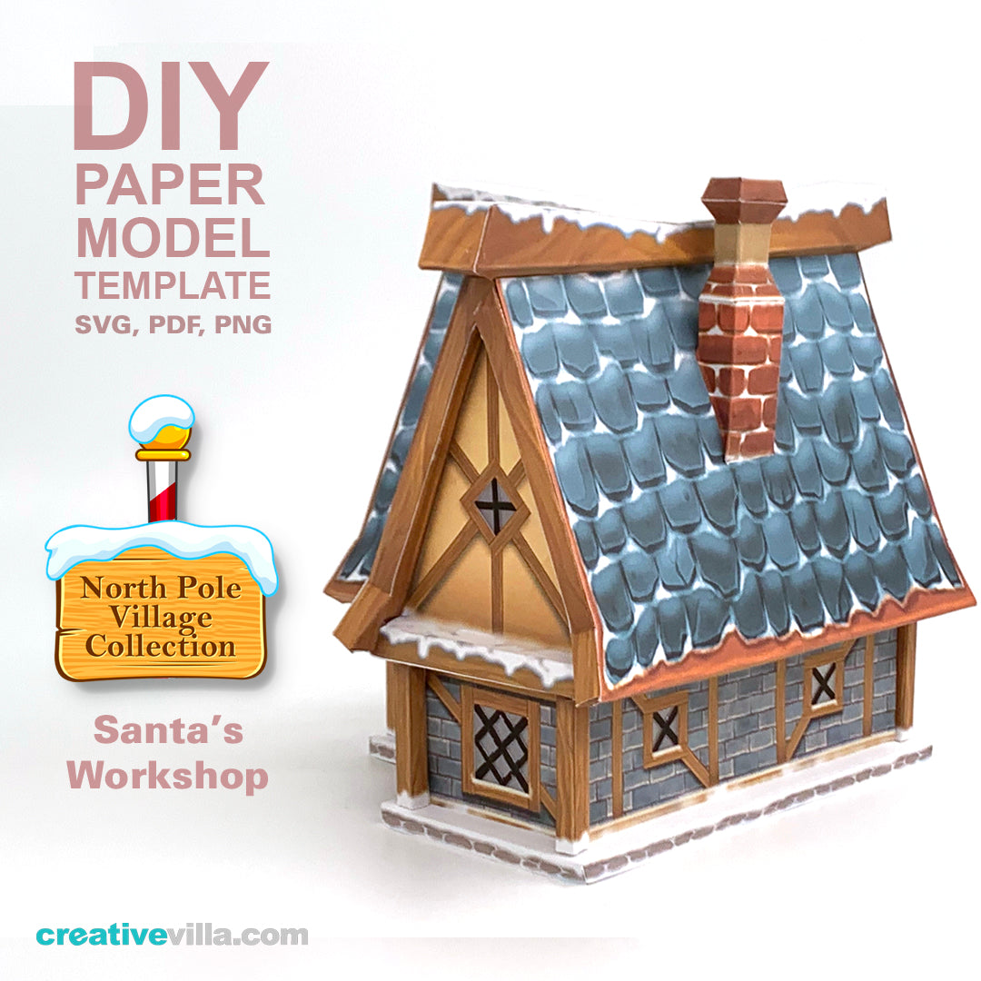 North Pole Village - Santa's Workshop - DIY Polygonal Paper Art Model Template, Paper Craft