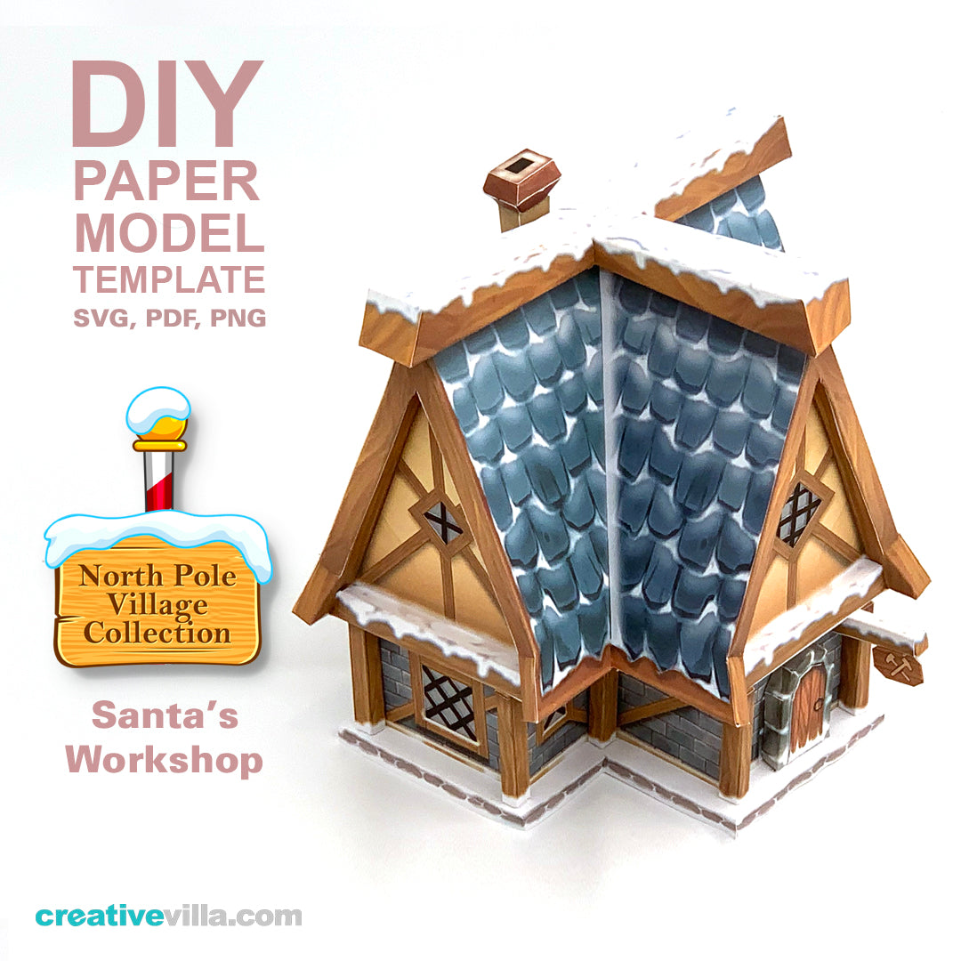 North Pole Village - Santa's Workshop - DIY Polygonal Paper Art Model Template, Paper Craft