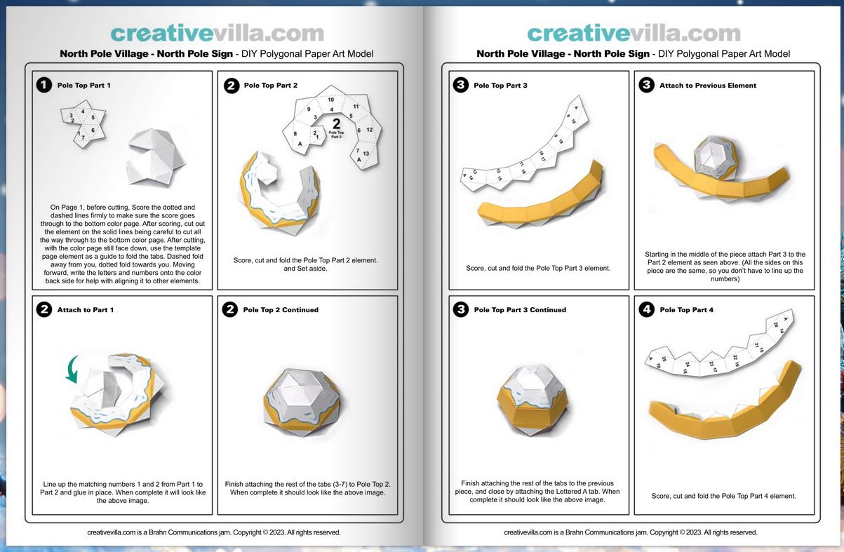 North Pole Village - North Pole Sign - DIY Polygonal Paper Art Model Template, Paper Craft