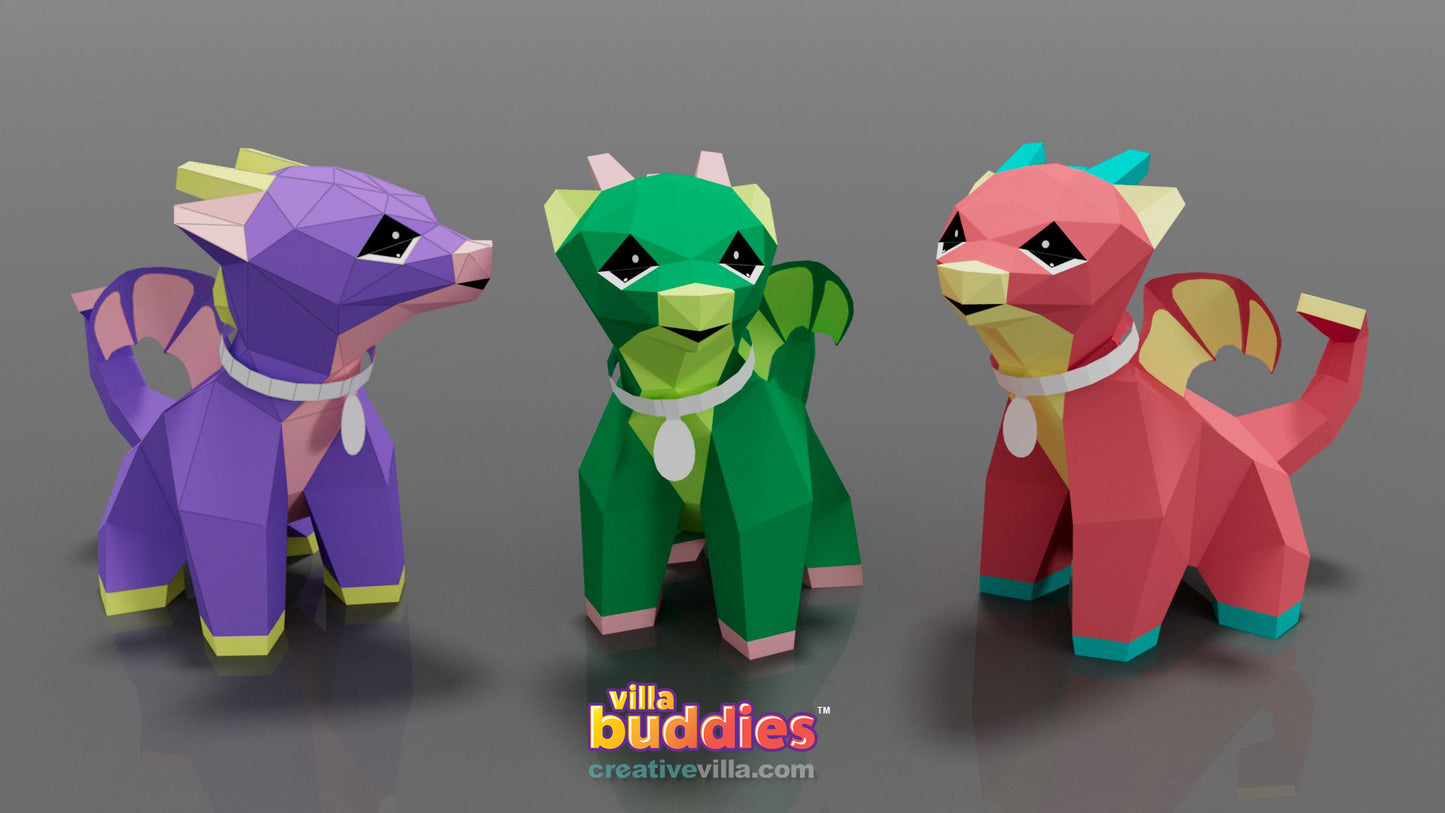 Villa Buddies - Dragon - DIY Low Poly Paper Model Template, Paper Craft