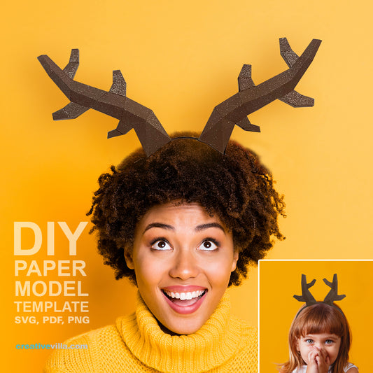 Reindeer Antler Headbands - DIY Low Poly Paper Model Template, Paper Craft