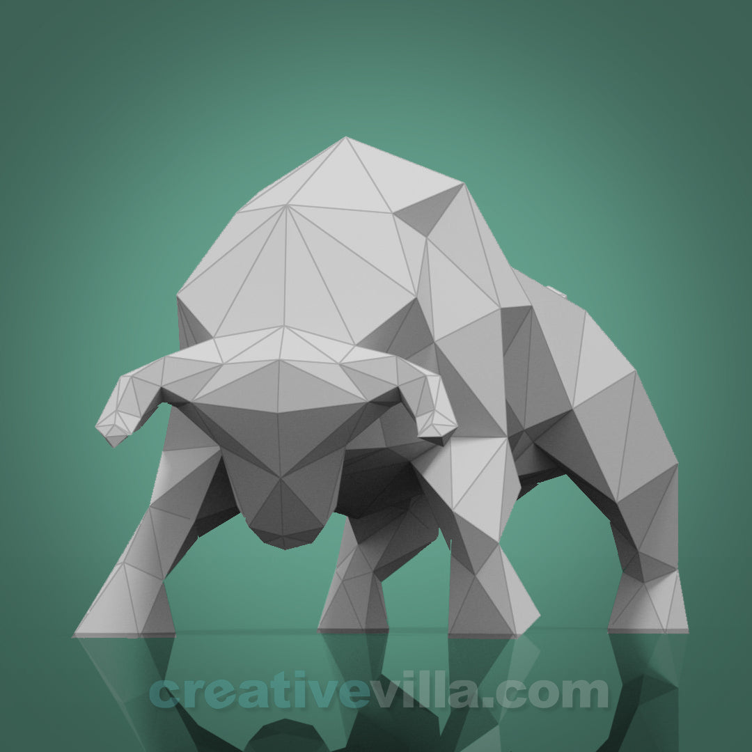 Bull Charging DIY Low Poly Paper Model Template, Paper Craft