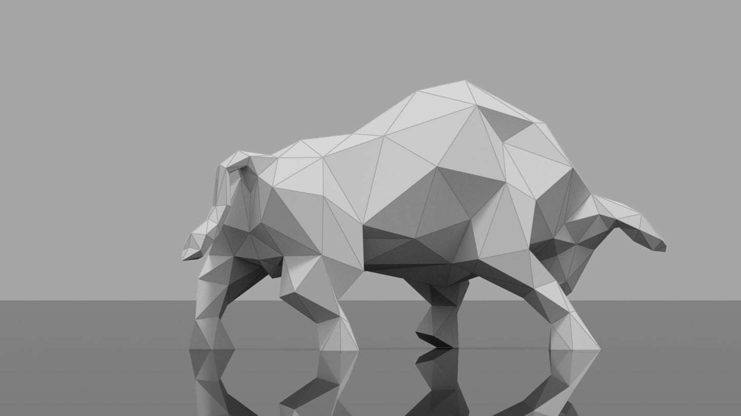 Bull Charging DIY Low Poly Paper Model Template, Paper Craft