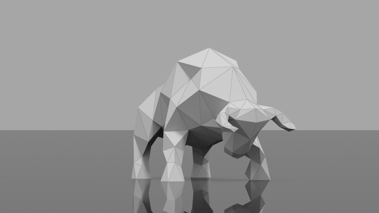 Bull Charging DIY Low Poly Paper Model Template, Paper Craft
