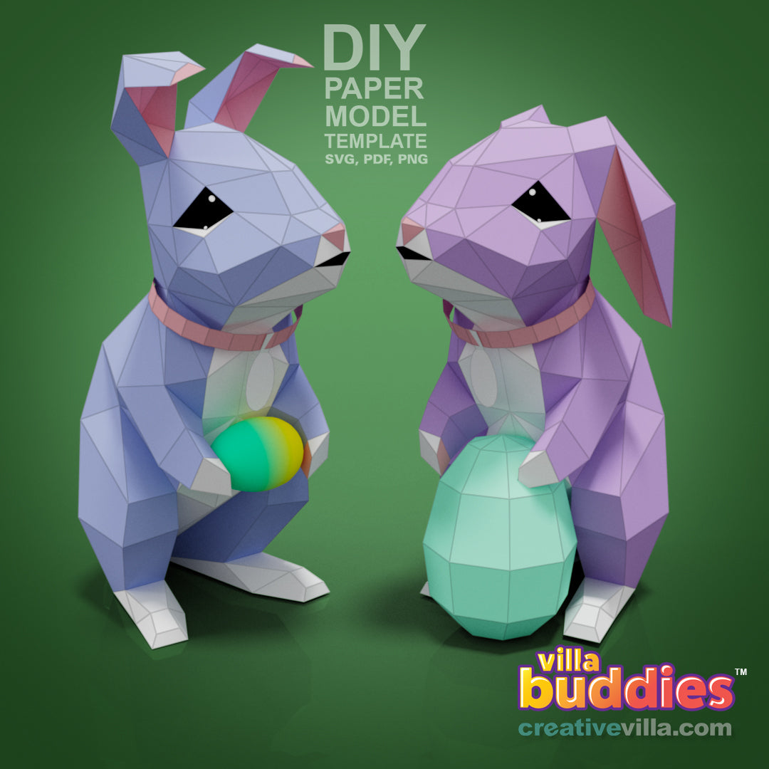 Villa Buddies - Bunny - DIY Low Poly Paper Model Template, Paper Craft