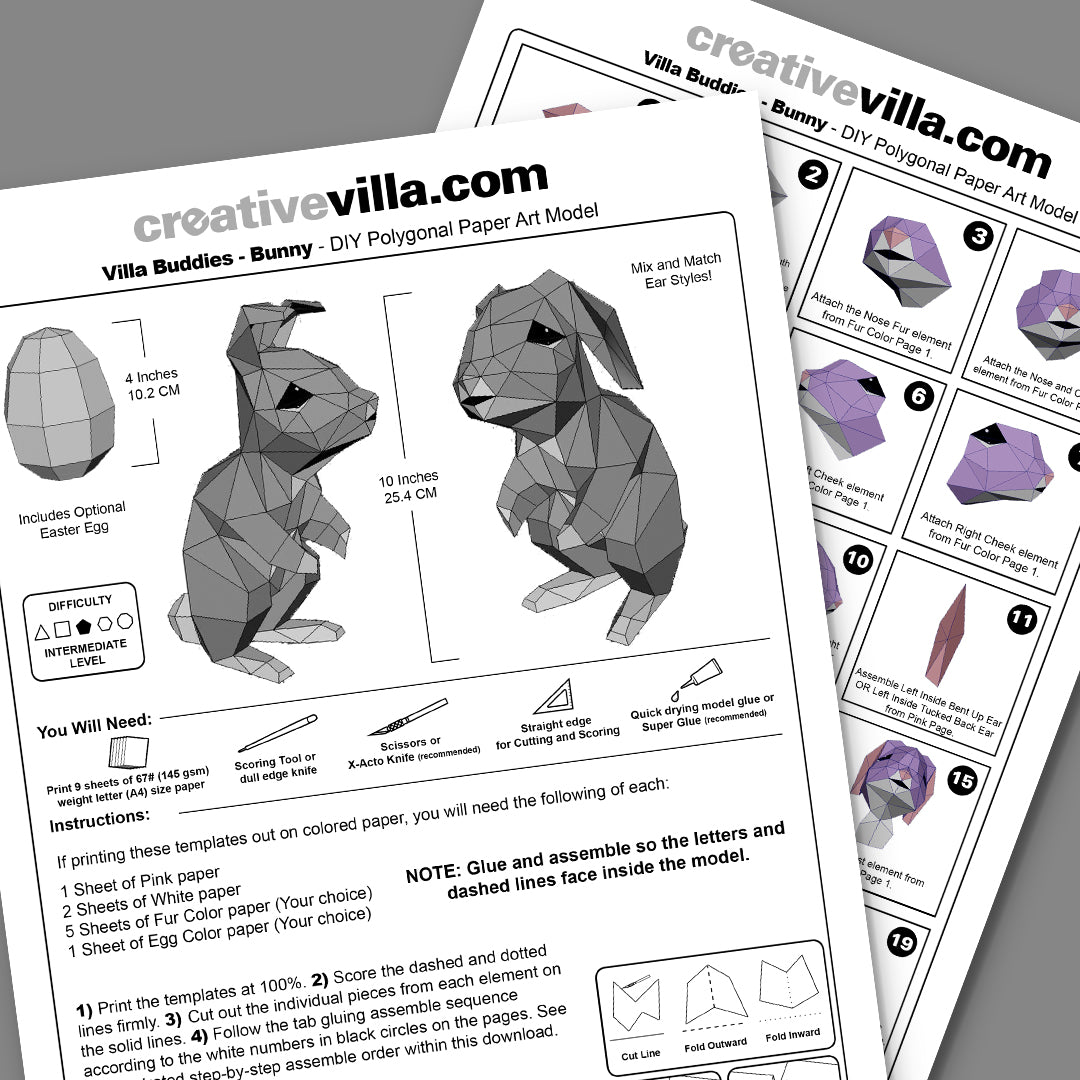 Villa Buddies - Bunny - DIY Low Poly Paper Model Template, Paper Craft