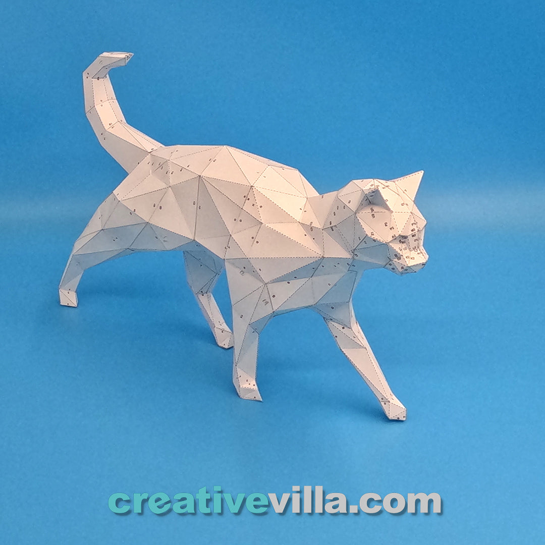 Walking Cat Model DIY Low Poly Paper Model Template, Paper Craft