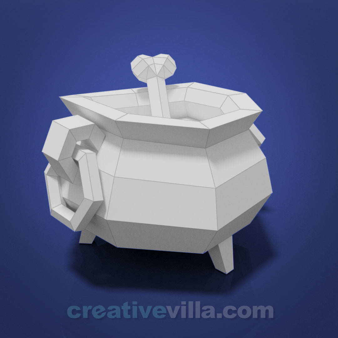 Witches Cauldron DIY Low Poly Paper Model Template, Paper Craft