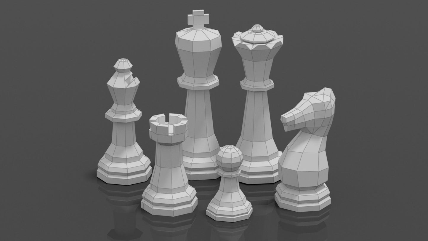 Giant Chess 6 Piece Collection DIY Low Poly Paper Model Template, Paper Craft