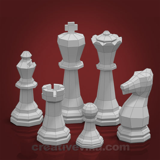 Giant Chess 6 Piece Collection DIY Low Poly Paper Model Template, Paper Craft