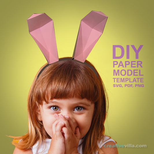 Bunny Ears Headband DIY Low Poly Paper Model Template, Paper Craft