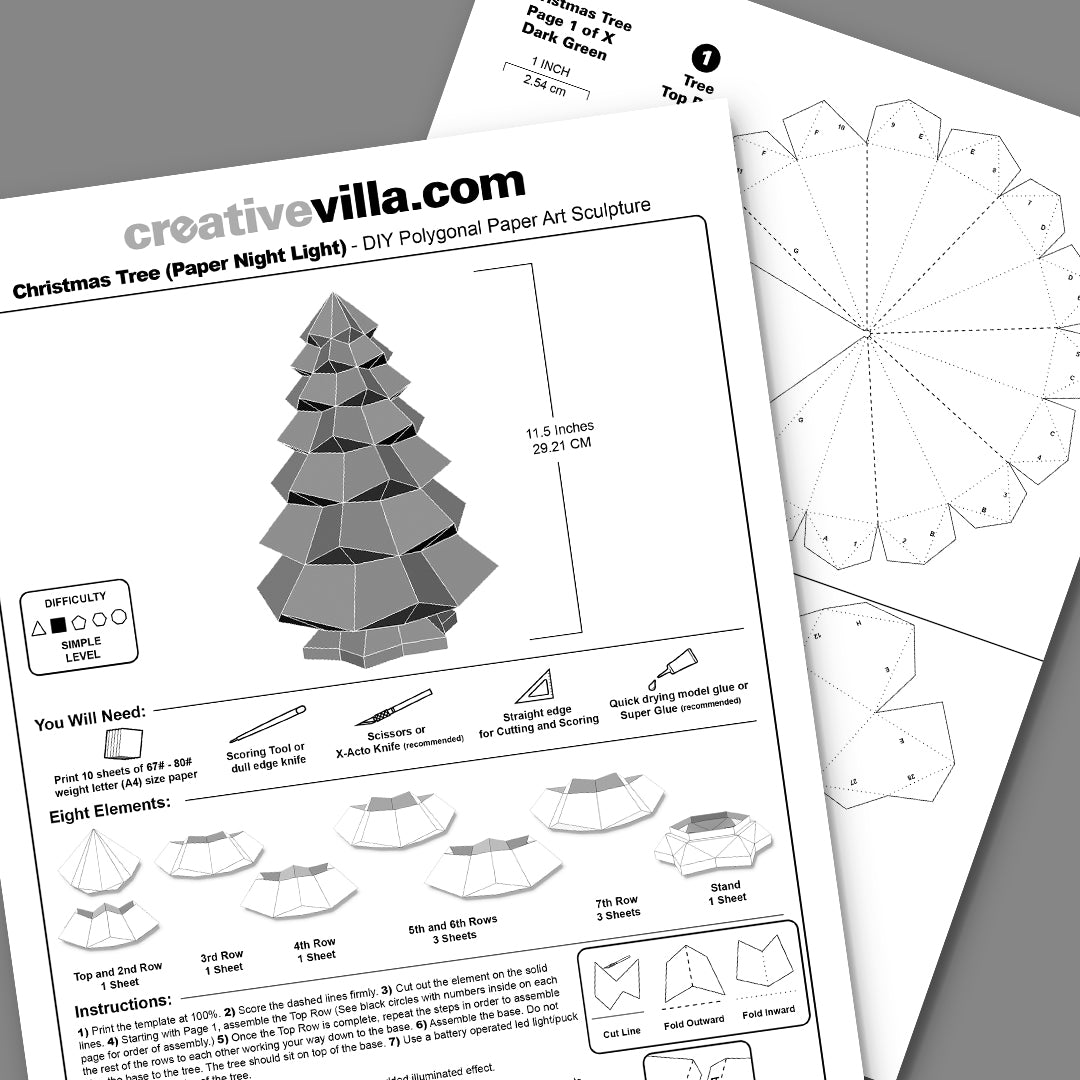 Christmas Tree Night Light DIY Low Poly Paper Model Template, Paper Craft