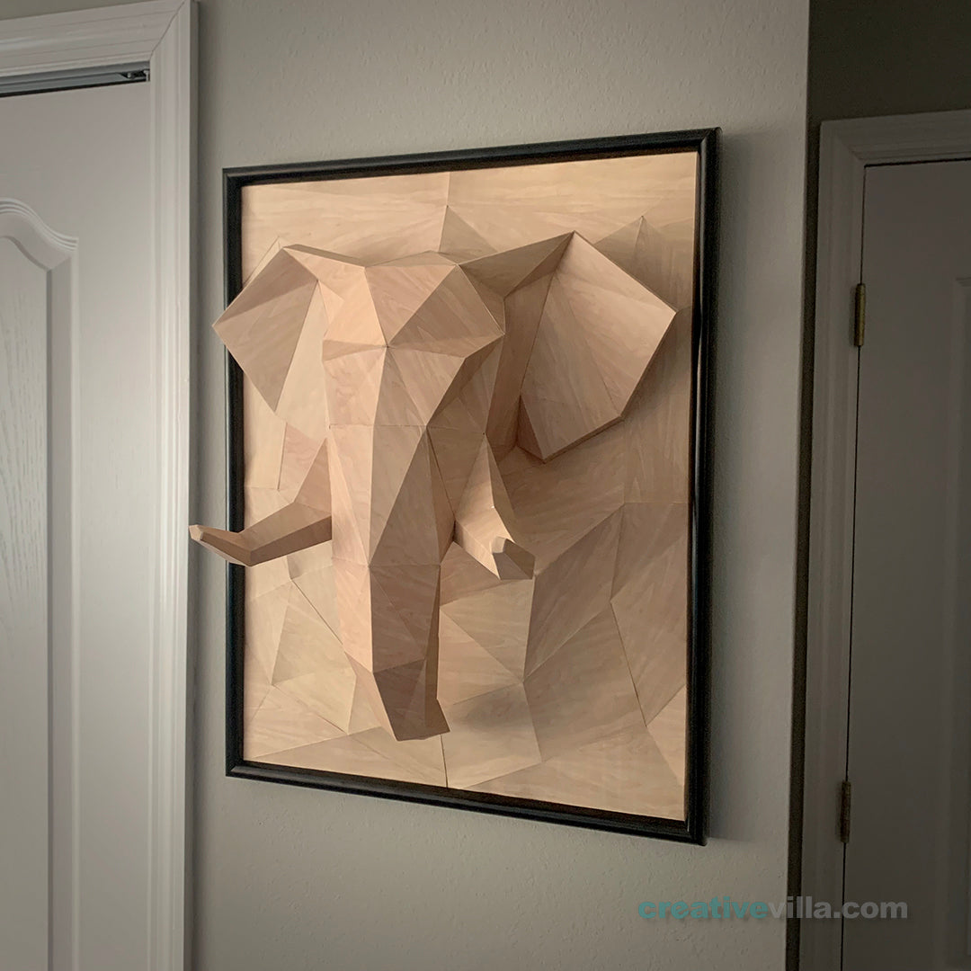 Elephant 3D Relief Wall Sculpture DIY Low Poly Paper Model Template, Paper Craft