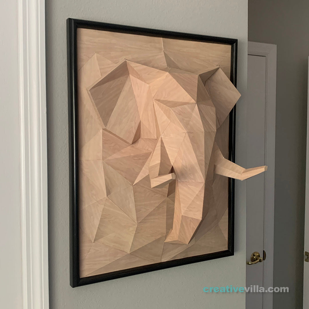 Elephant 3D Relief Wall Sculpture DIY Low Poly Paper Model Template, Paper Craft
