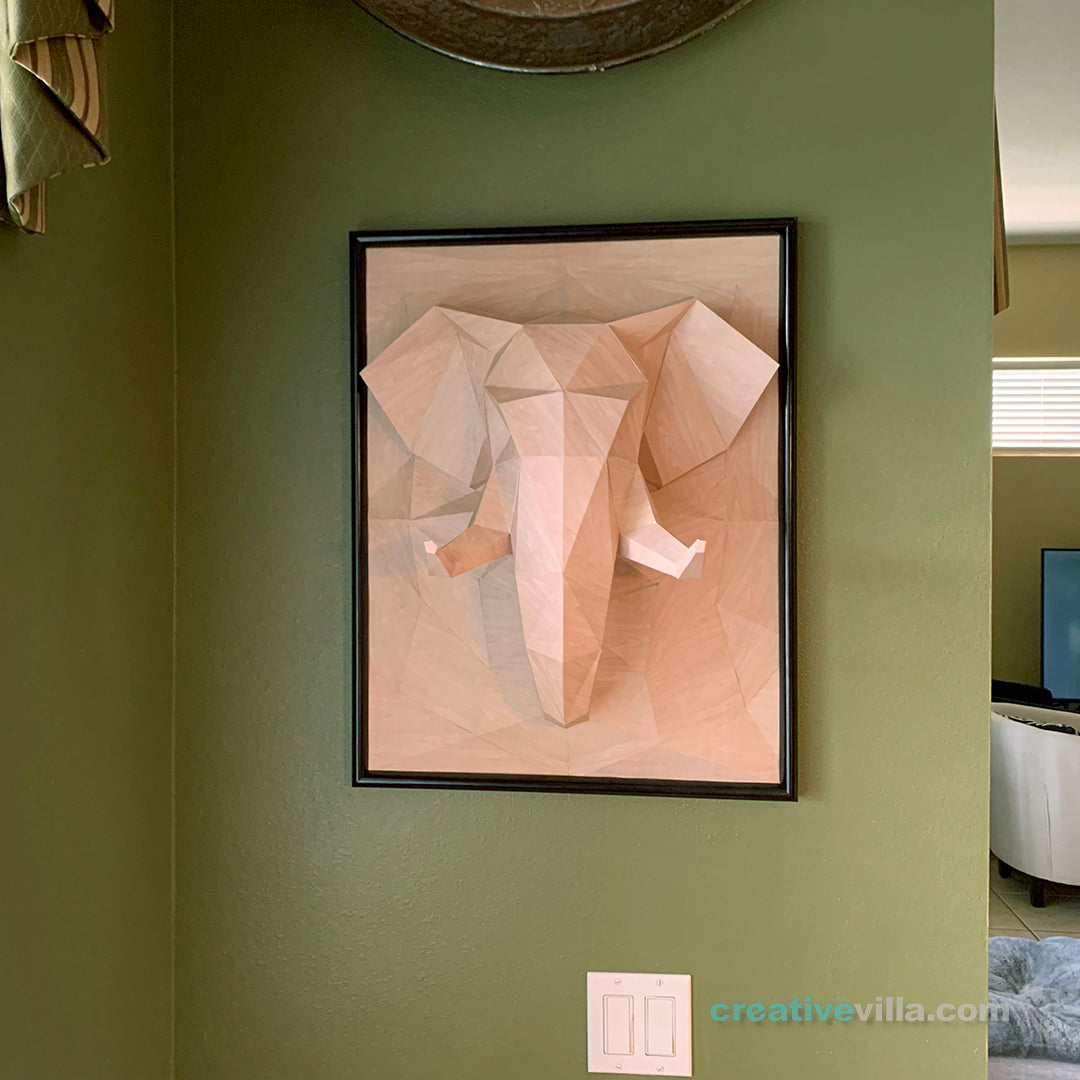Elephant 3D Relief Wall Sculpture DIY Low Poly Paper Model Template, Paper Craft
