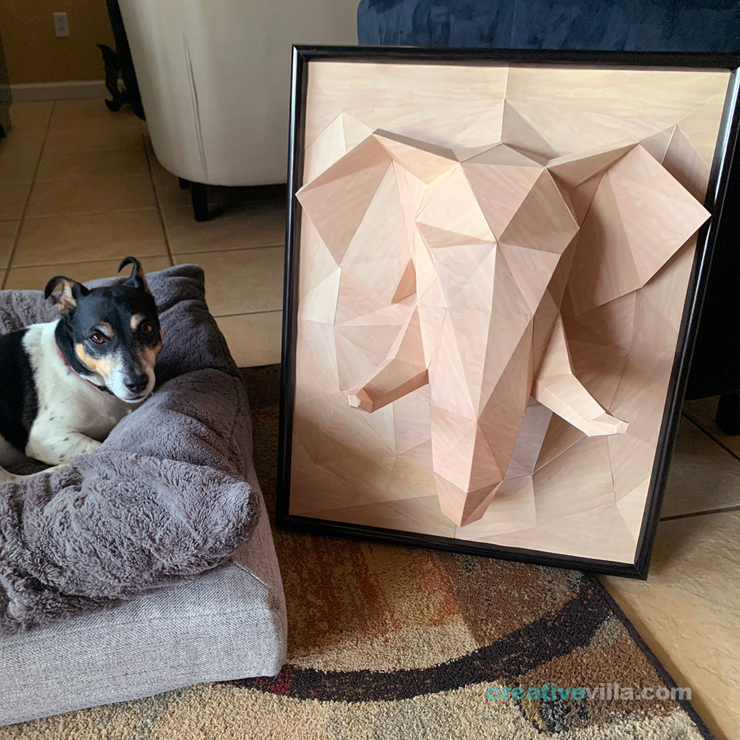 Elephant 3D Relief Wall Sculpture DIY Low Poly Paper Model Template, Paper Craft