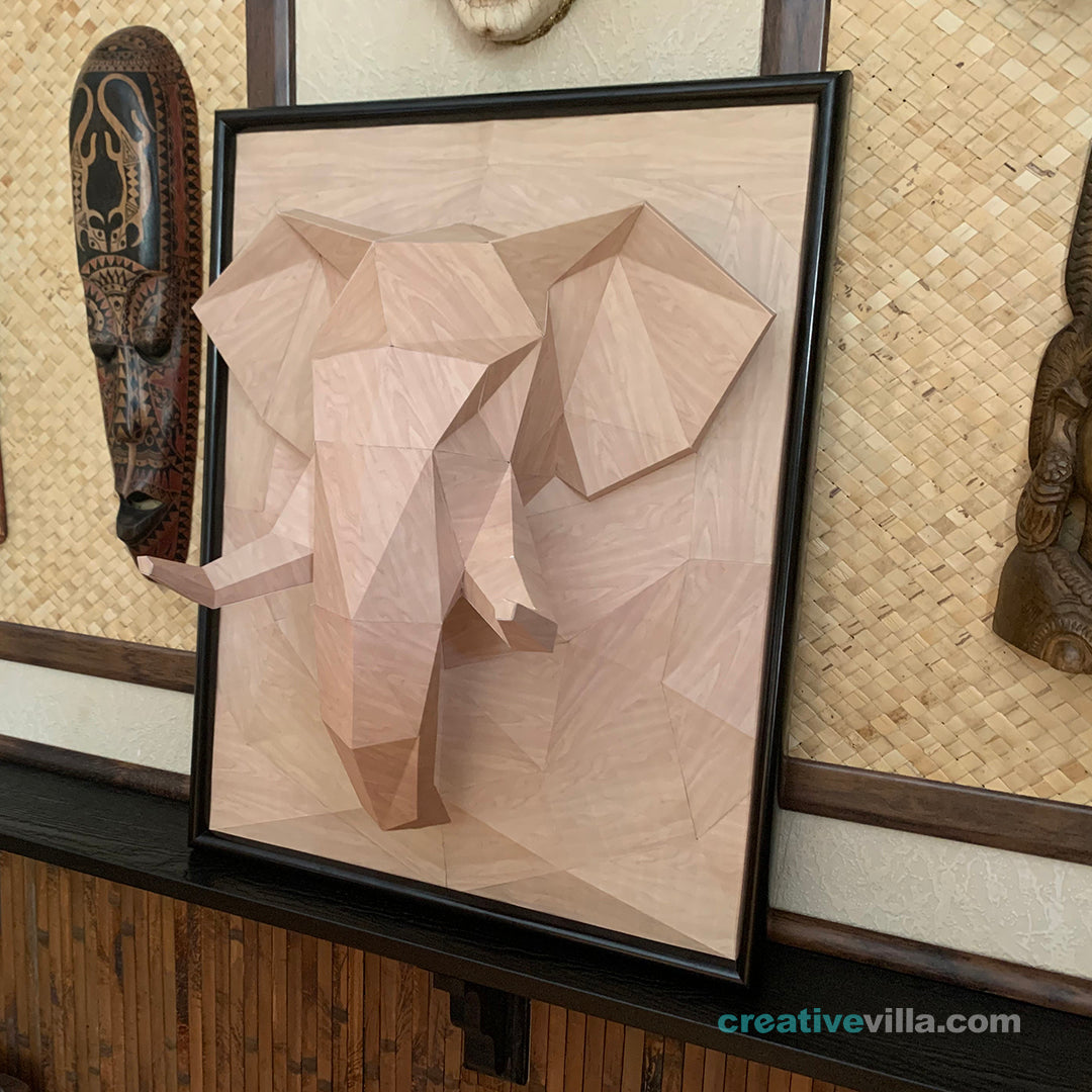 Elephant 3D Relief Wall Sculpture DIY Low Poly Paper Model Template, Paper Craft