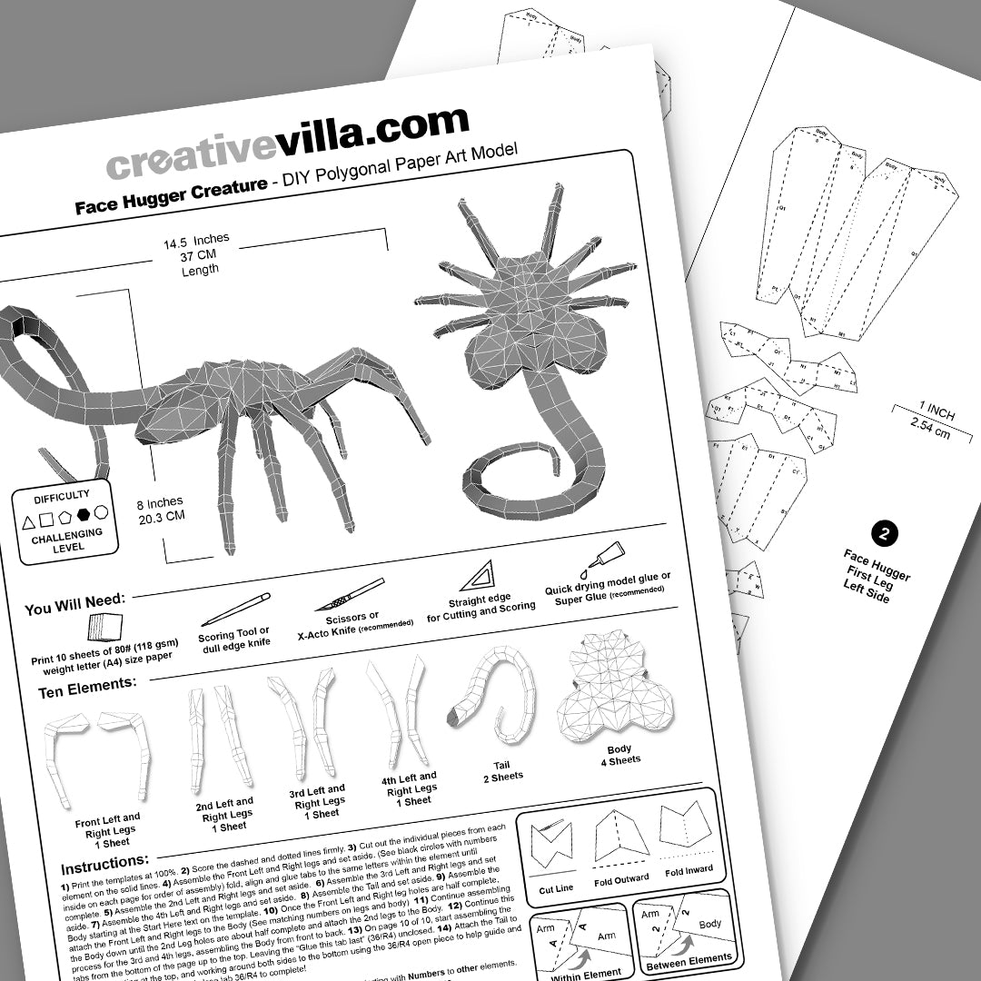 The Face Hugger DIY Low Poly Paper Model Template, Paper Craft