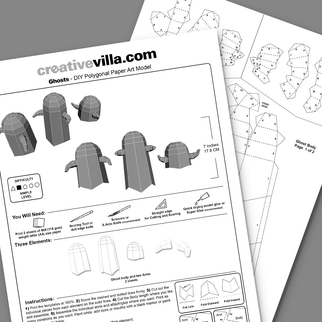 Ghosts DIY Low Poly Paper Model Template, Paper Craft
