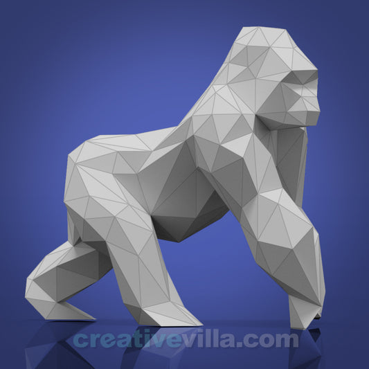 Gorilla Walking DIY Low Poly Paper Model Template, Paper Craft