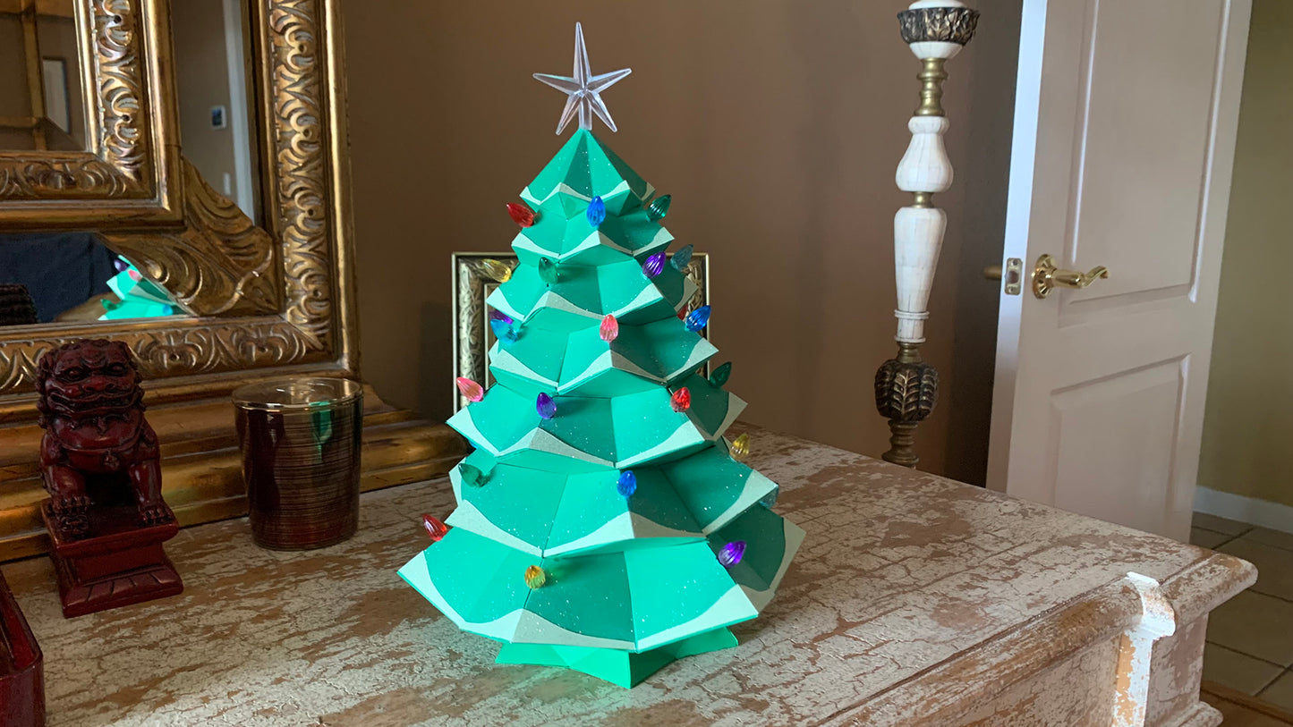 Christmas Tree Night Light DIY Low Poly Paper Model Template, Paper Craft