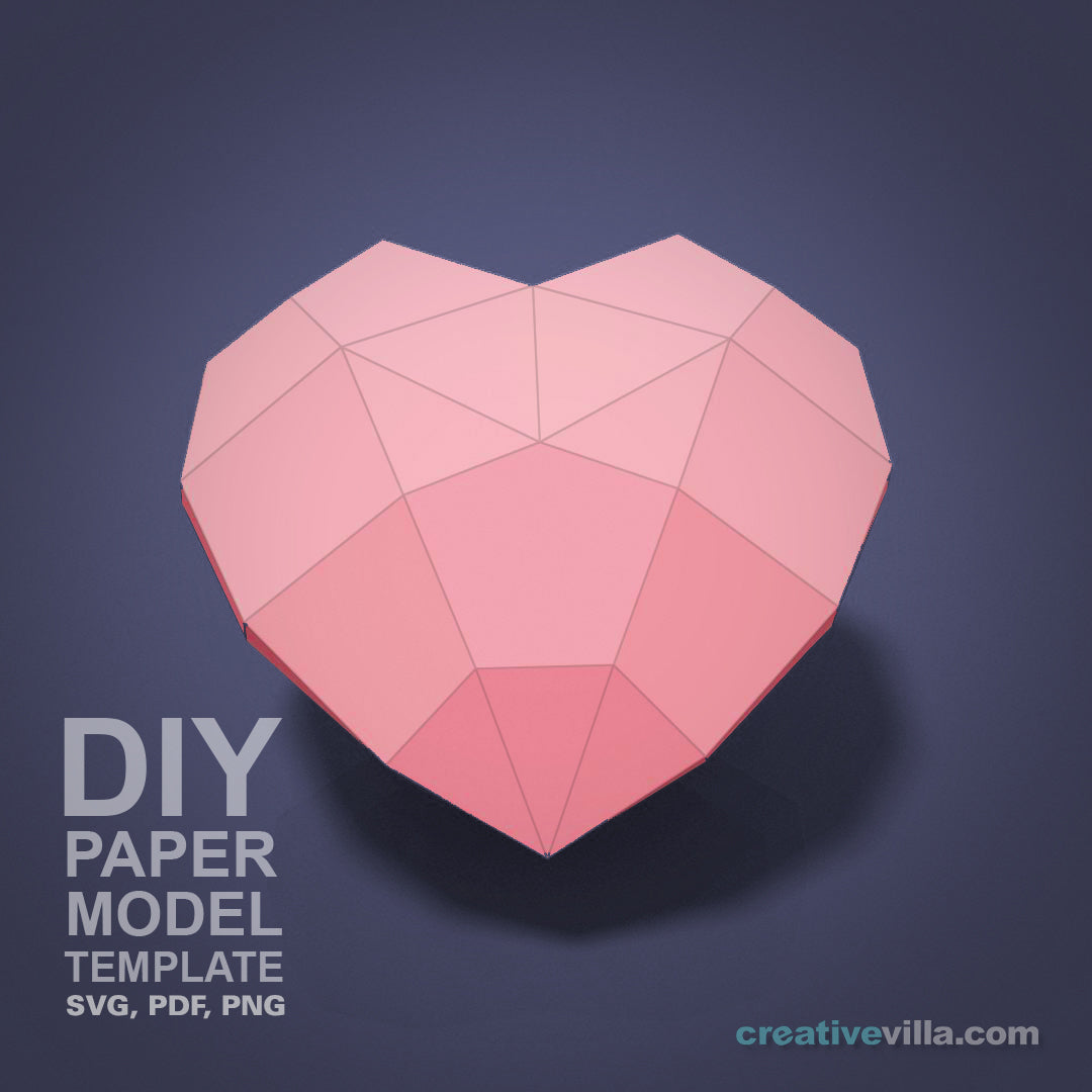 Simple Heart DIY Low Poly Paper Model Template with optional Stem and Leaves template, Paper Craft Active